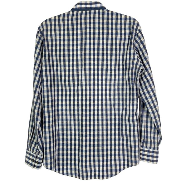 Cheq Kaku Italy Men's Navy blue Plaid Button-down, Medium - Picture 4 of 8